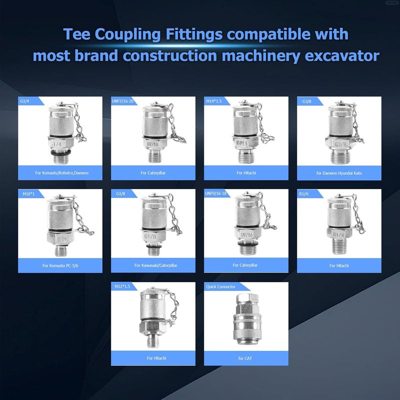 SINOCMP 10 Pcs Test Connector Hydraulic Pressure Gauge Tee Coupling Fittings for Construction Machinery Excavator - Image 4